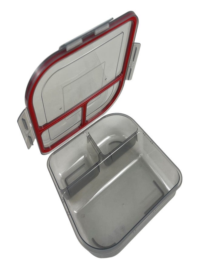 MyGo Container حاوية طعام كبيرة محمولة من ماي جو، بثلاثة أقسام، 9-3/8 بوصة × 9-3/8 بوصة × 2-1/2 بوصة، قابلة لإعادة الاستخدام، آمنة للاستخدام في الميكروويف، لون دخاني/أحمر - Image 1